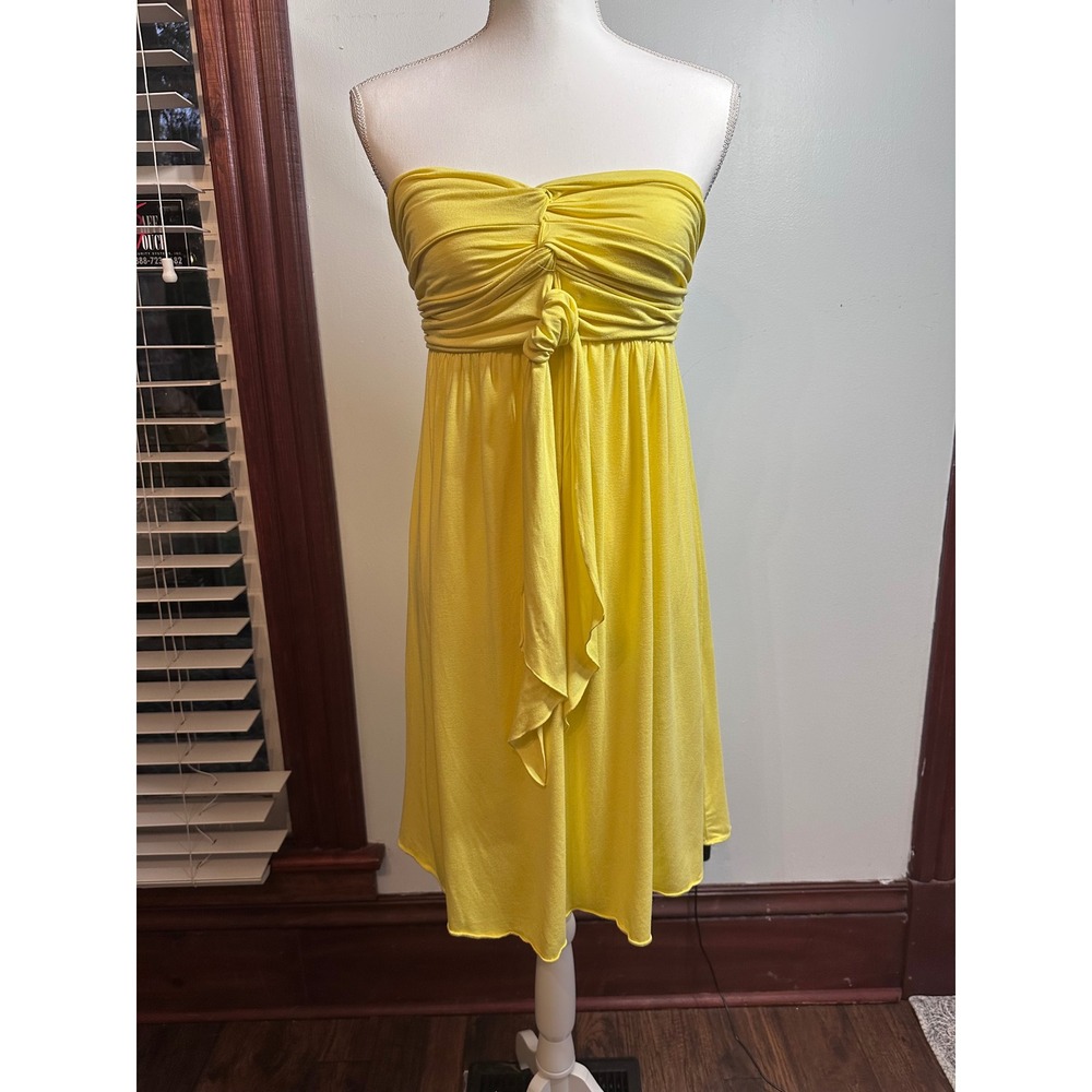 Express Yellow Flowly Sundress Strapless Empire Waist Knotted Mini Dress Smocked